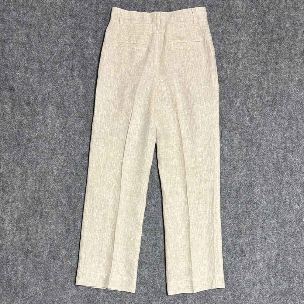 Reformation Linen Blend Trousers Cream Beige Tailored Straight Leg 2